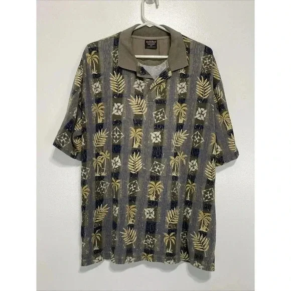 Woolrich Shirt Mens Large Button Up Short Sleeve Hawaiian Floral Tropical Gray - Picture 1 of 8